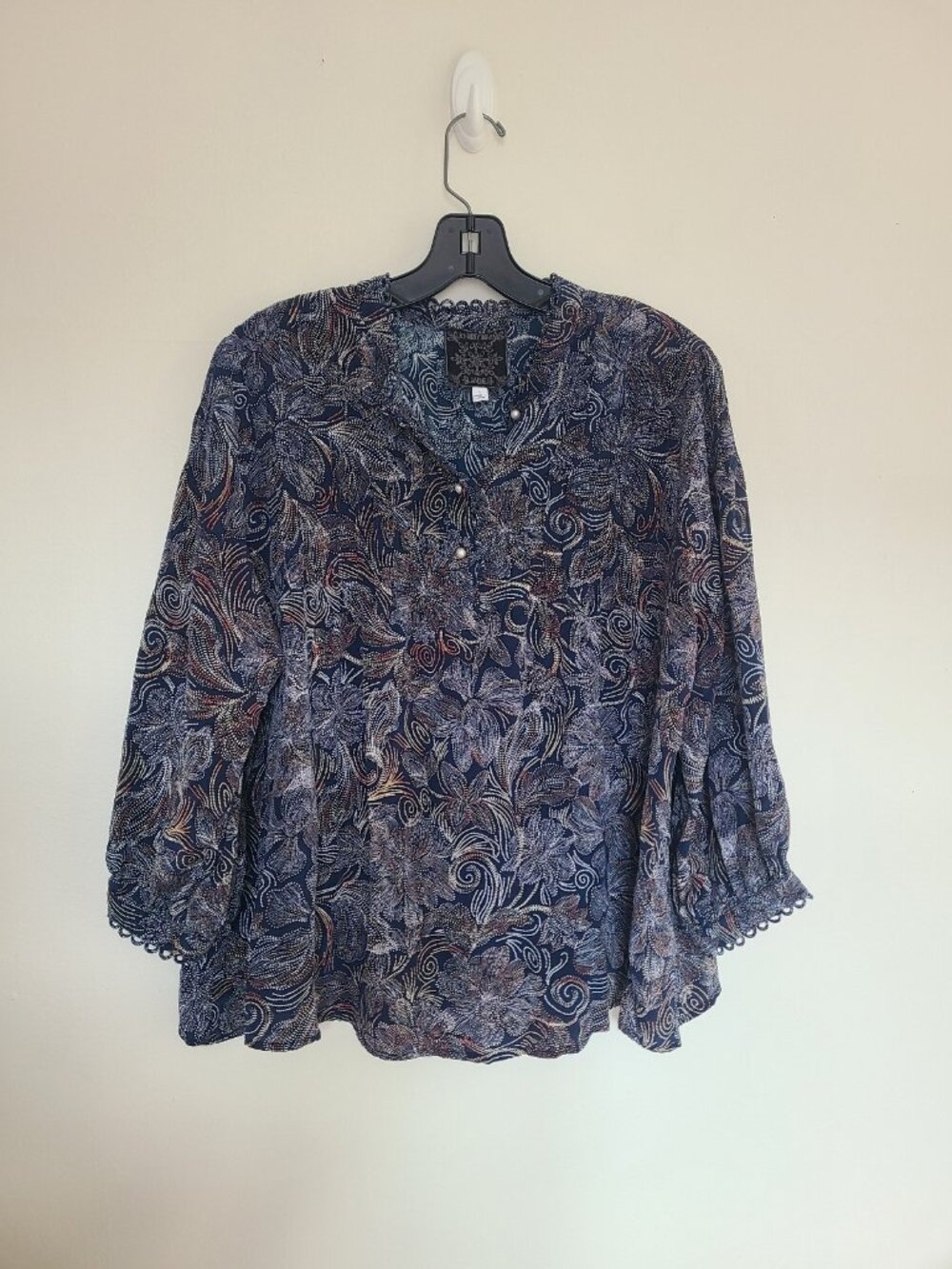 Johnny Was Venus Peasant Top Navy Blouse Size L